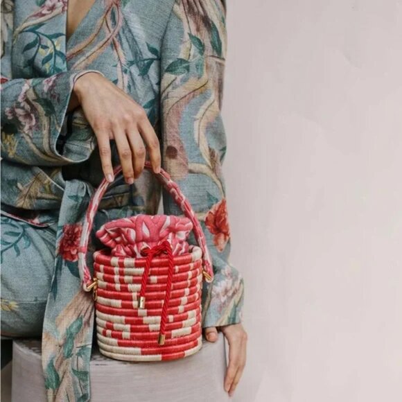 Maison Alma Handmade Tassle Bucket Bag in Coral New Retails $500 - Picture 2 of 9